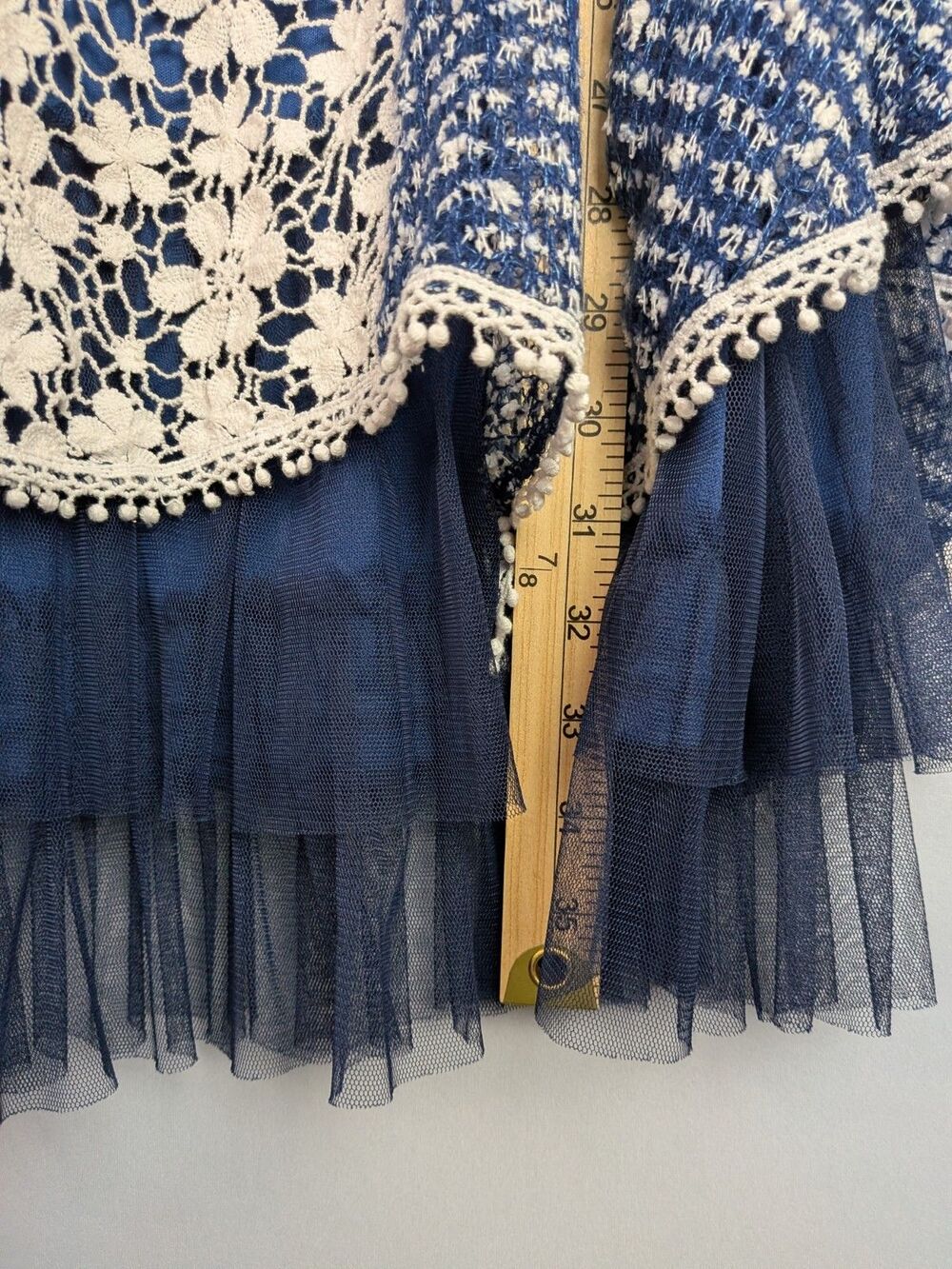 Altar'd State Babydoll Dress Women's S Blue Floral Knit Tiered Lace Long Sleeve - Picture 12 of 16